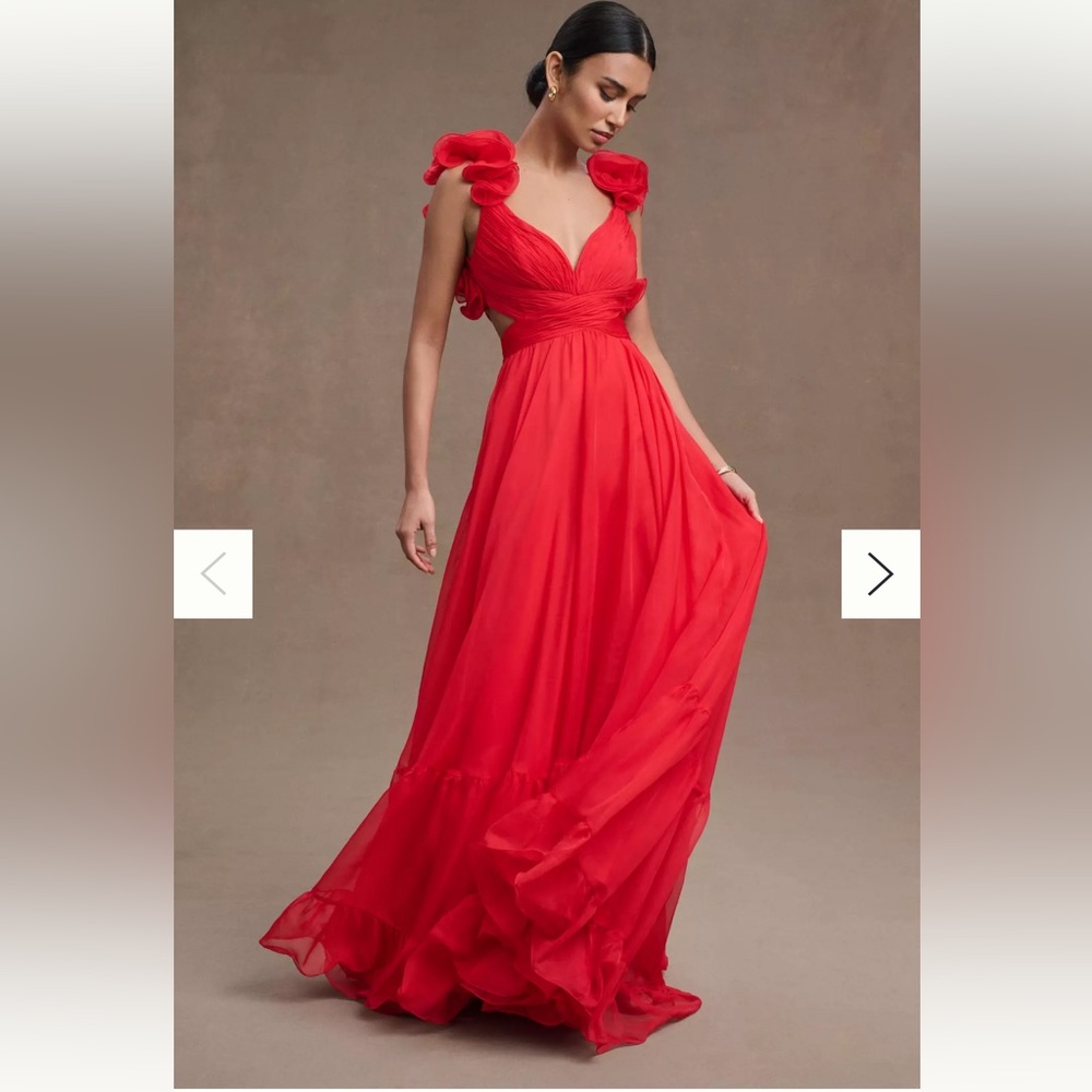Mac Duggal Indy A-Line Ruffled Back-Lace Chiffon Gown